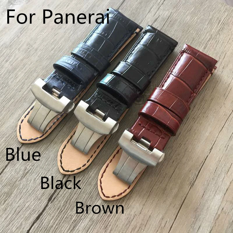 New PAM 24mm Vintage Brown Genuine Leather Watchband Strap Bracelet With Butterfly Buckle Clasp For PAM/Panerai With Logo цена New PAM 24mm Vintage Brown Genuine Leather Watchband Strap Bracelet With Butterfly Buckle Clasp For PAM/Panerai With Logo цены онлайн