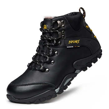 

England style mens casual warm fur snow winter boots man outdoor platform ankle boot cotton sneakers genuine leather shoes male