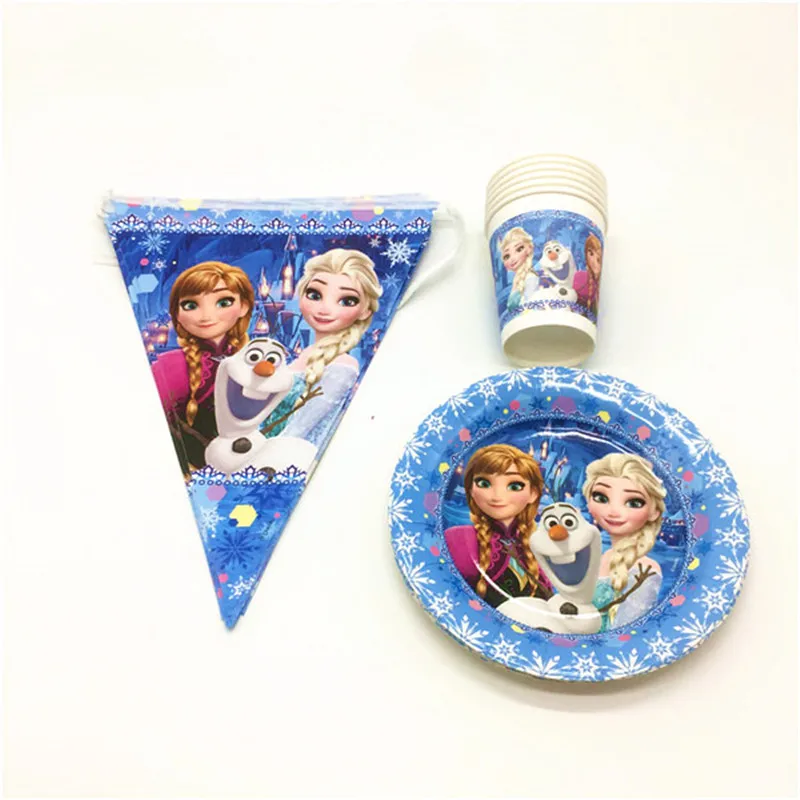 

High Quality Disney Frozen Queen Elsa Theme Paper 12Cup+12Plate+12Flag Baby Shower Kid Birthday Party Decoration Supply 36Pcs