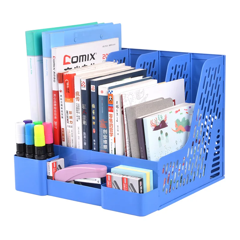 

Multi-function 4-Slots+Pen Holder+2 Drawer Magazine Crate Organizer Document Rack,Office School Home Desk File Holder Display