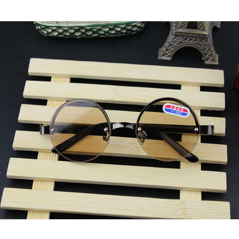 Большая распродажа Ретро Круглые бескаркасные очки часы для чтения коричневые линзы очки для чтения мужские Wo мужские очки для дальнозоркости