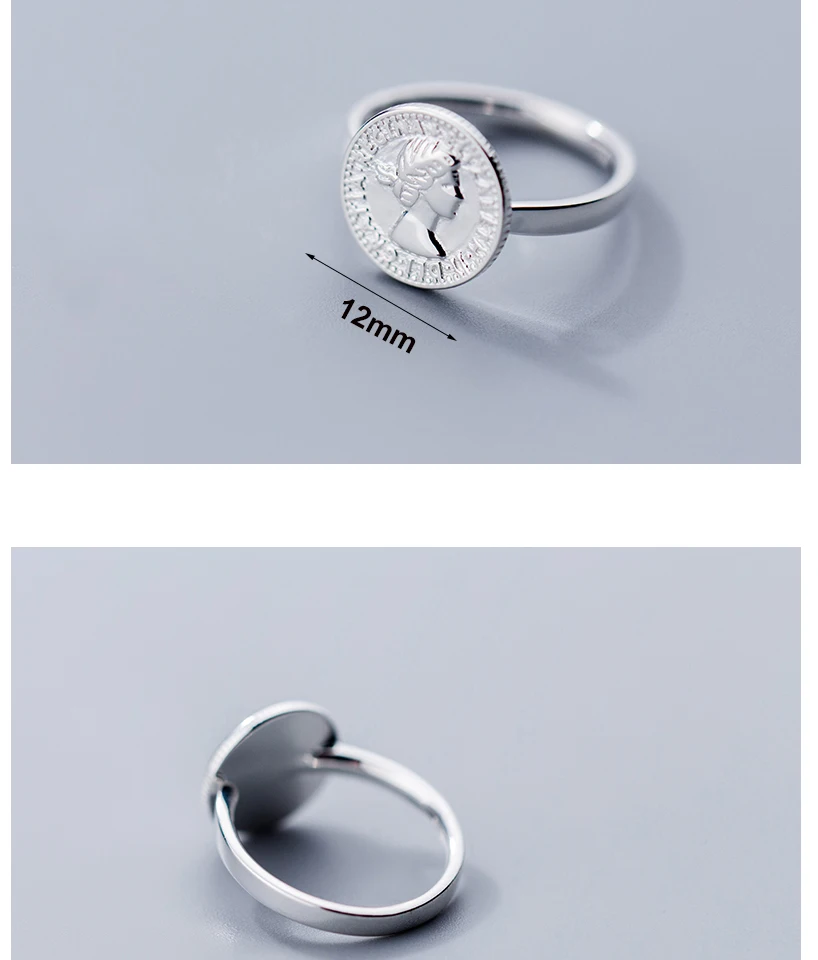 New 925 Sterling Silver Figure Coin Rings Silver Fashion Personality Dollar Avatar Round Open Rings For Women Charms Jewellery (4)