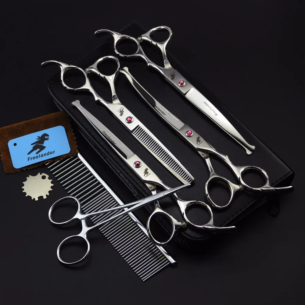 

7inch Safety Round Tip Straight&ampCurved&ampDense Thinning Scissors Set with Case Professional Pet Groomer Dog Cat Hair Clipper