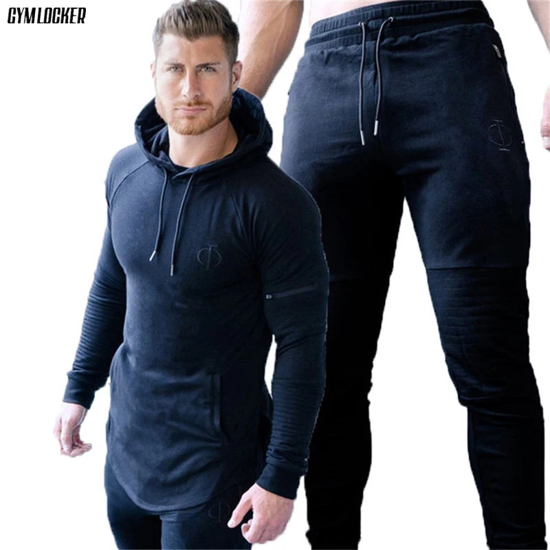 

GYMLOCKER 2018 Fashion New Arrival Men's Sportwear Sets mens Casual Hoodies 2 Piece Sets Sporting Suit Tracksuit Men clothes