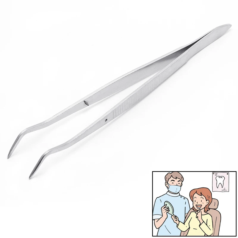 Stainless Steel Tweezers Serrated Curved Dental Surgical Instruments