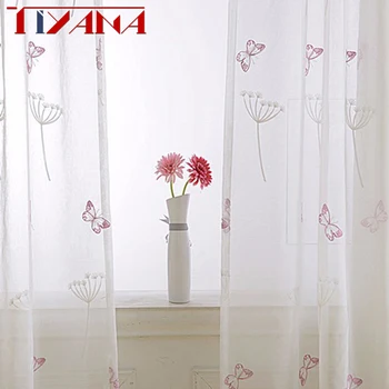 

Pink Butterfly Window Sheer Curtains For Living Room Embroidered Voile Tulle For Baby Girls Bedroom Yarn For Princess WP266&30