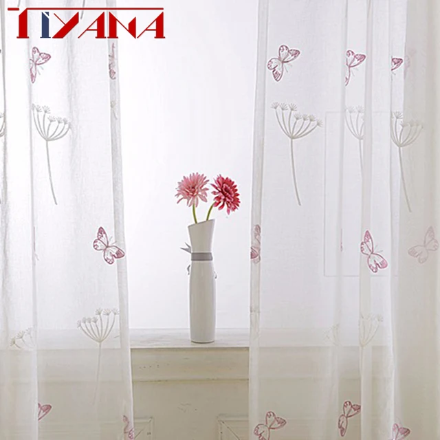 pink butterfly window sheer