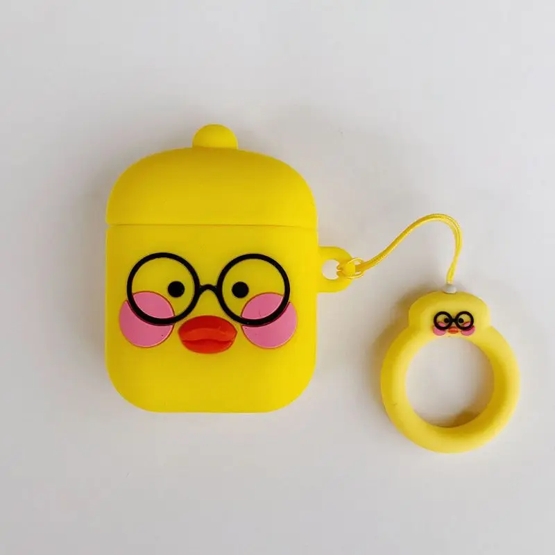 

New Cute Lovely Duck Pattern Soft Silicone Protective Cover Shockproof Case Skin Shell With Lanyard for Airpods 1/2 Charging Box