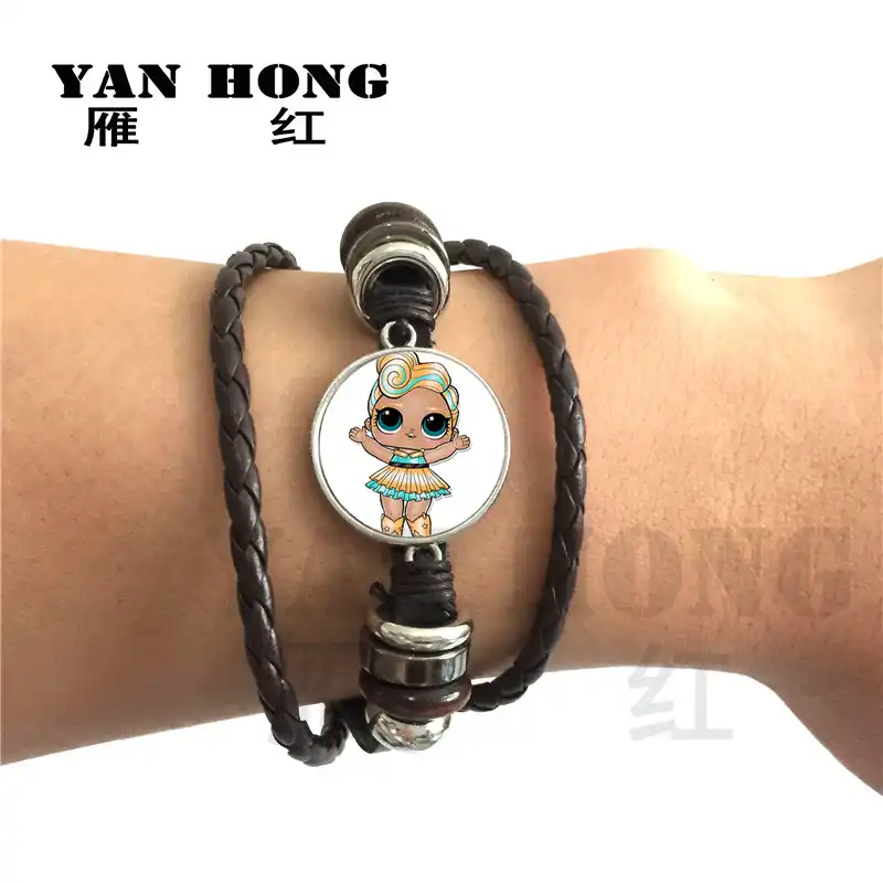 Мультяшные куклы браслеты милые детские блестящие платья принцессы куклы 20 мм стеклянный купол кожаный браслет аниме для детей подарок на ...