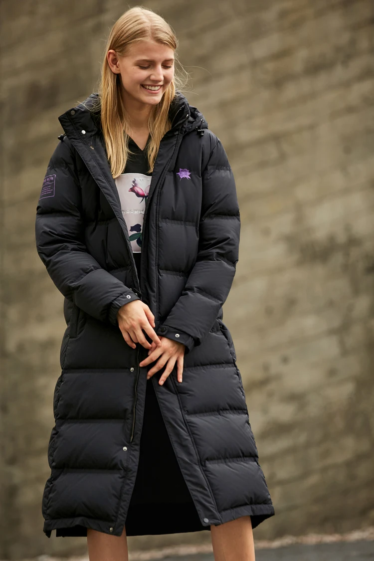Flash Deal Amii Minimalist Fashion 90% White Duck Down Jacket Winter Women Embroidery Floral  2018 Casual New Loosehooded Black Long Coat 11