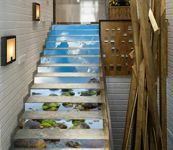 

Free shipping 3D sea stones decoration Photo Mural Vinyl Decal Poster Waterproof for Living Room Home Decor 13Pcs/set