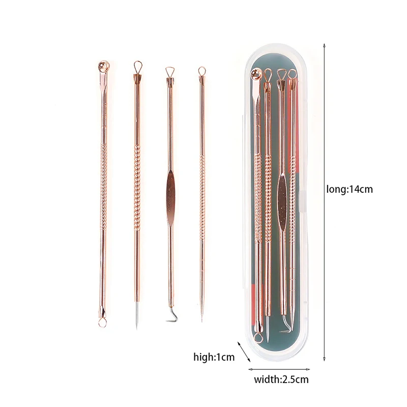 4 шт./партия экстрактор черных точек из розового золота, очиститель черных точек, удаление угрей, набор игл для удаления пятен, ложка для пор, инструмент для ухода за кожей лица