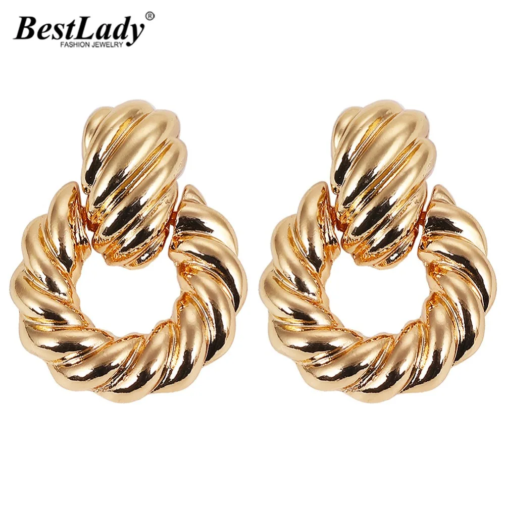 Женские винтажные золотые серьги гвоздики Best lady богемные с спиральным покрытием