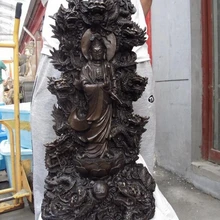 Xd 001591 Китайский Буддизм Храм Медь Бронза Девять Драконов Гуань-инь Гуаньинь статуя Будды