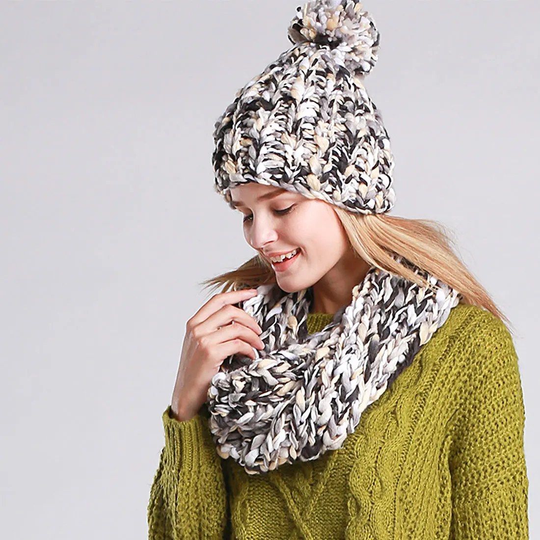 Comfortable Knit Winter Warm Hat and Scarf Set For Women Girl Beanies