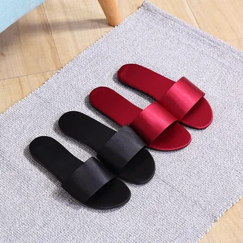 

Women Beach Slippers Summer Flat Shoes Woman Slip on Slides Silk Style Female Slip on Sandals Girls Indoor Slippers Flip Flops