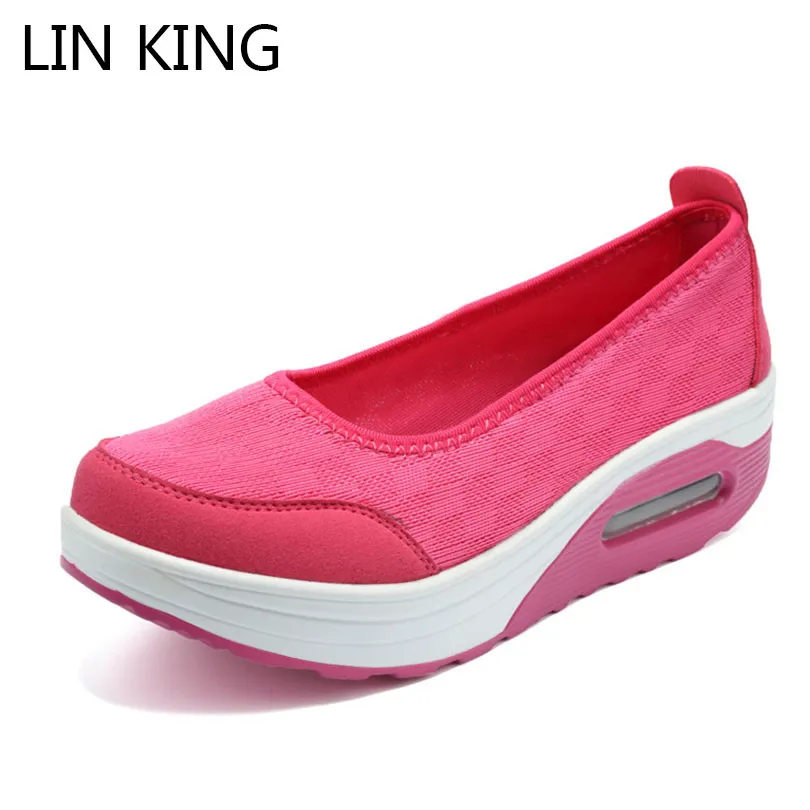 

LIN KING Wedges Women Casual Swing Shoes Slip On Height Increase Lazy Loafers Female Nurse Work Shoes Big Size Tenis Feminino