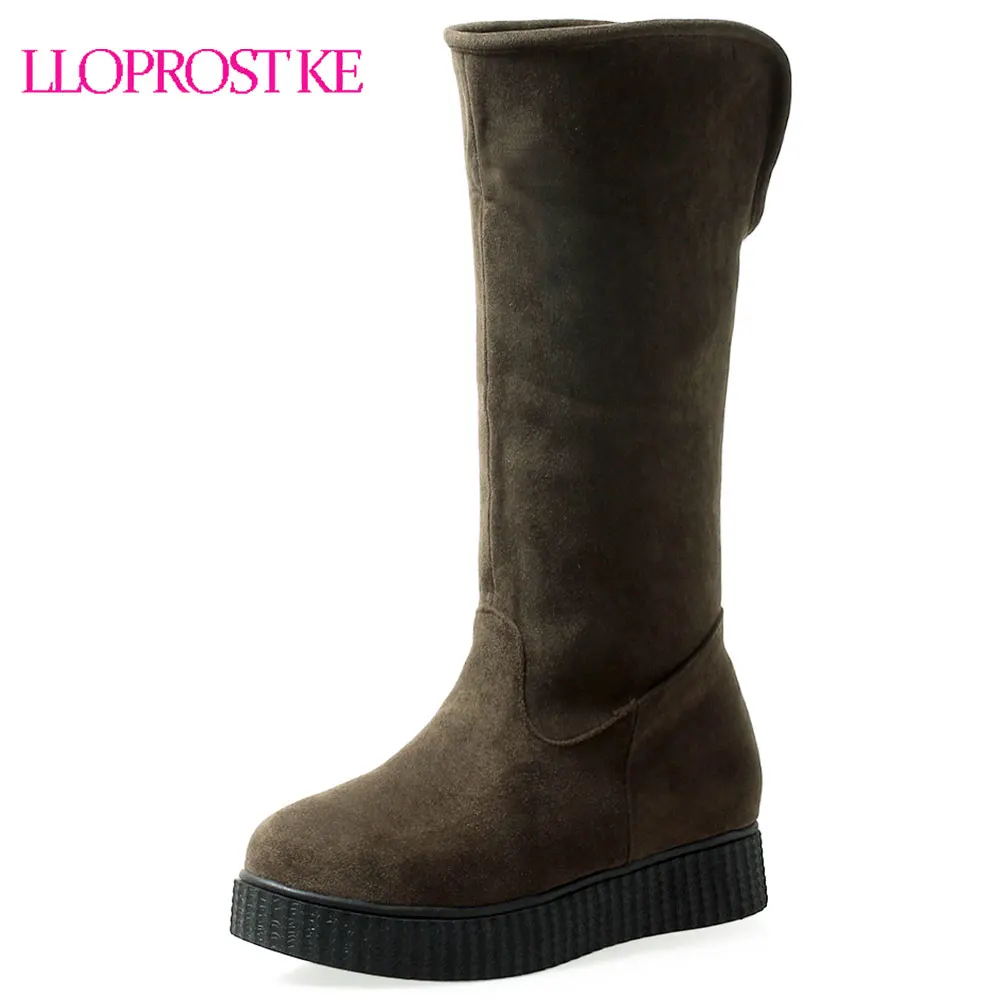 

Lloprost ke winter mid calf boots round toe platform women shoes warm fur plush snow boots ladies black yellow footwear D361