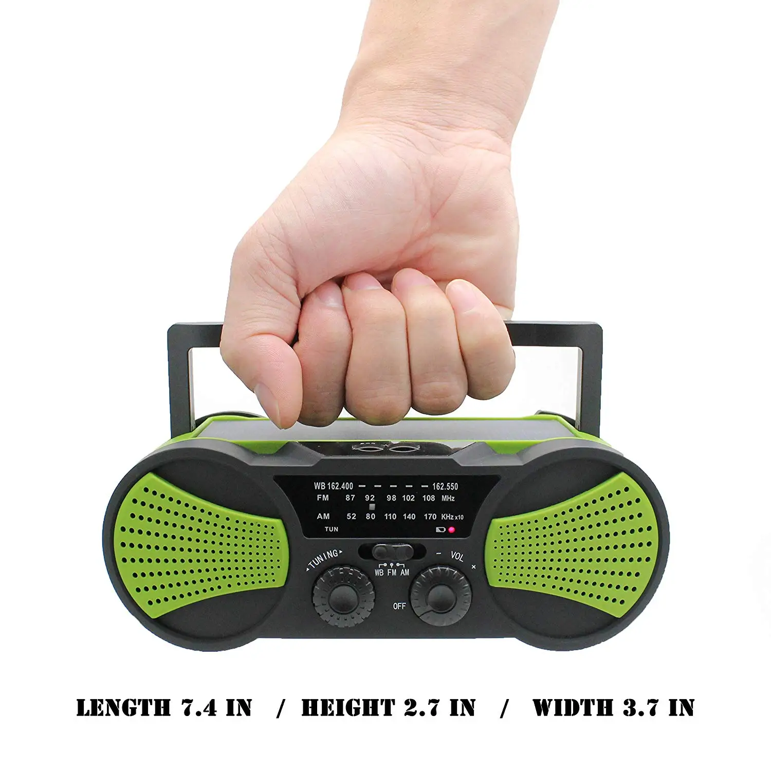 Solar Portable Radio Power WB Crank Emergency Power Bank Hand Crank Self Powered AM/FM Weather 2000mAh Rechargeable