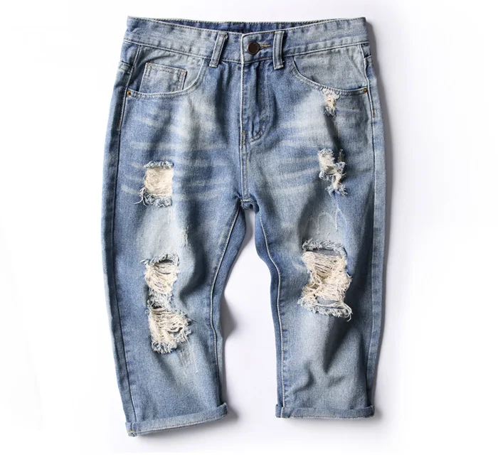 2019 летние новые джинсовые шорты Модные мужские брендовая одежда повседневные эластичные хлопковые шорты с дырками дышащие джинсовые