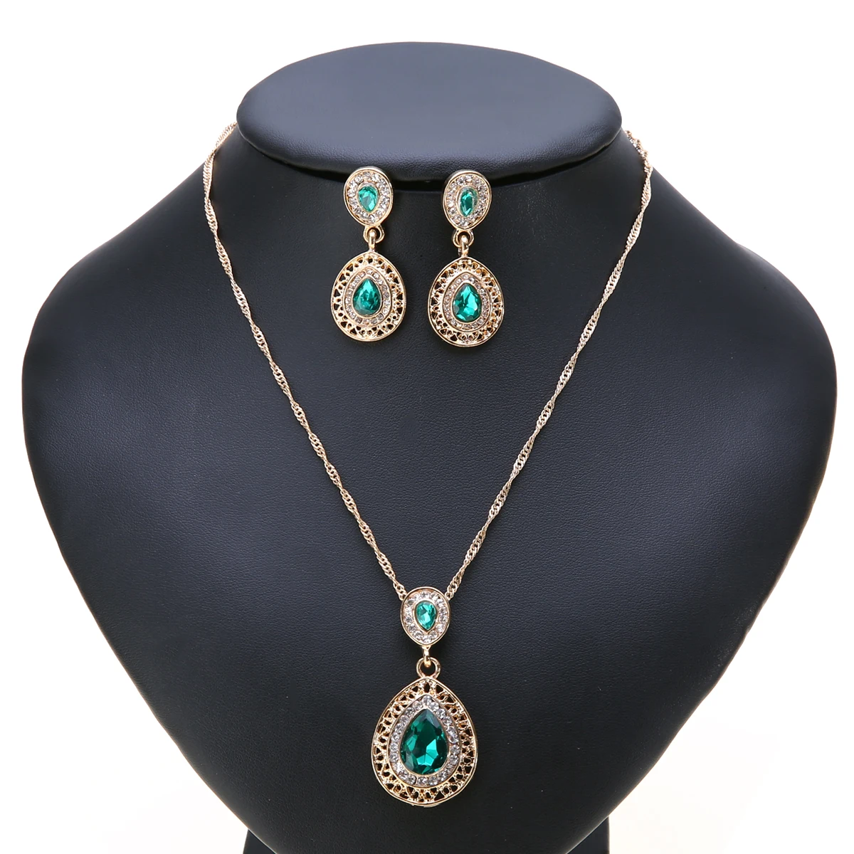 Fashion Wedding Bridal Jewelry Sets Rhinestone Austrian Crystal Jewelry Set Necklace Earrings Pendant Set Vintage Accessories