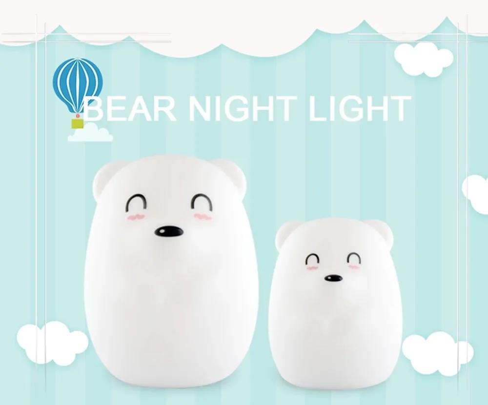 Bear LED Night Light Remote Control Timing Touch Sensor 9 Colors USB Charging Silicone Animal Bedside Lamp for Children Baby (12)