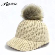 Женский взрослый теплый весенне-осенний помпон с искуственным мехом бейсболка шляпа хип-хоп Женская Бейсболка однотонная Регулируемая Повседневная Бейсболка
