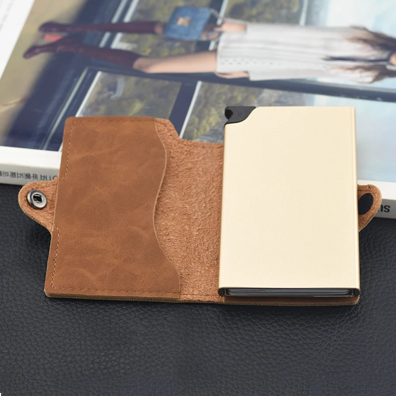 Кожаный кошелек Casekey винтажный коричневый алюминиевый держатель для карт