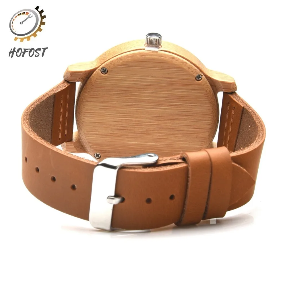 Hofost Bamboo деревянные часы Аналоговые Кварцевые движения мужские Для женщин