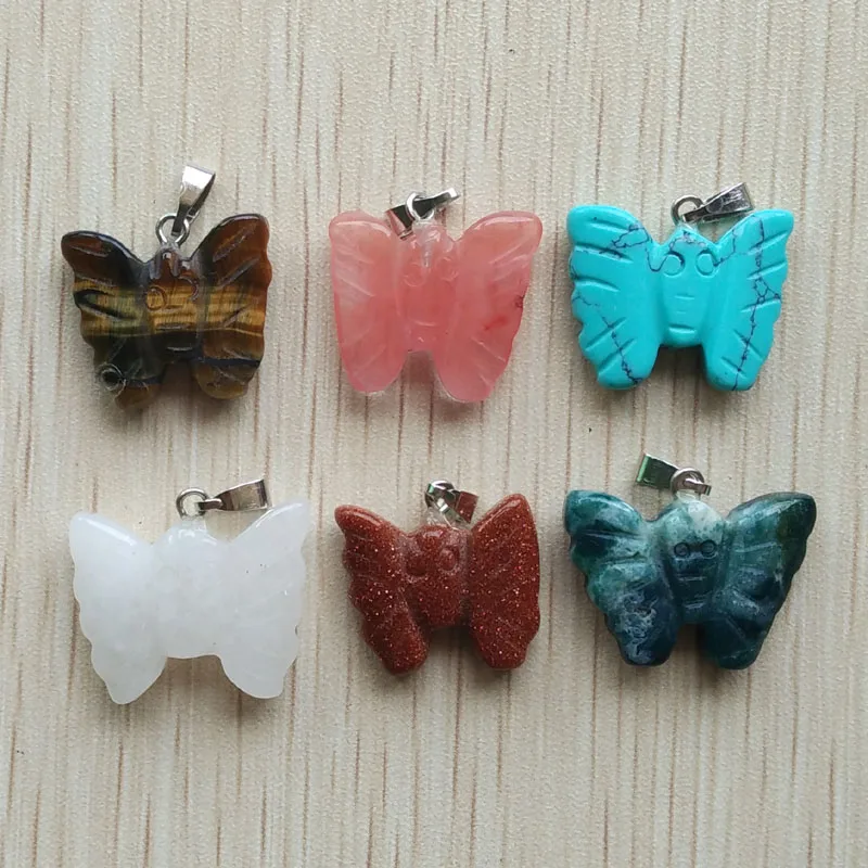 Wholesale 12PCS/lot Carved Mixed Natural Stone Butterfly Charms Pendants gift Wholesale 12PCS/lot Carved Mixed Natural Stone Butterfly Charms Pendants gift