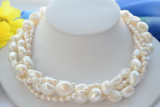 

FREE SHIPPING>>>@@ > N2600 4strands 12mm white baroque rice freshwater pearl necklace