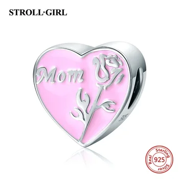 

100% 925 sterling silver heart beads pink enamel charms fit European charms bracelet for women jewelry Mother's Day Gift