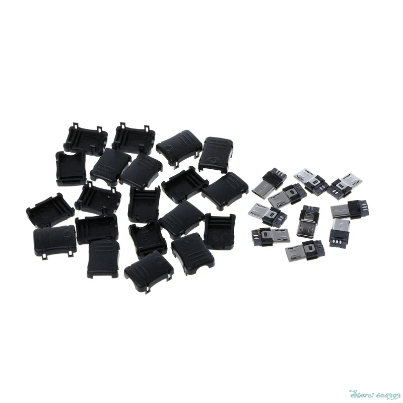 

10Sets Micro USB T Port Male 5 Pin Plug Socket Connector Plastic Covers DIY