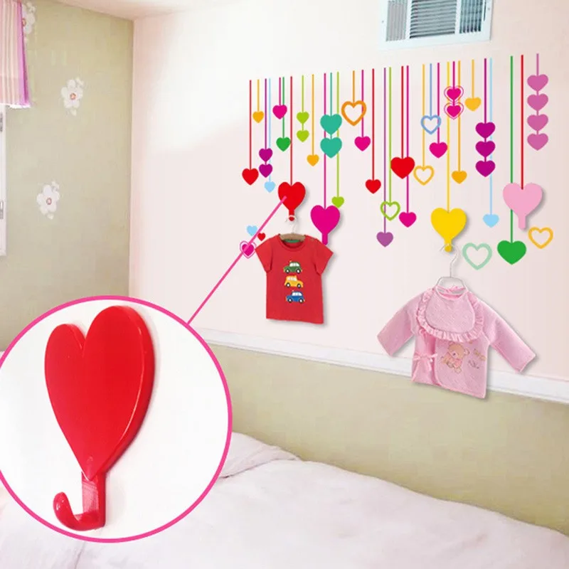 Colorful Love Heart Adhesive Hooks Robe Hooks Wall Hooks Hanger for Home Kitchen Holder DIY Kids Children Rooms Home Decoration (4)
