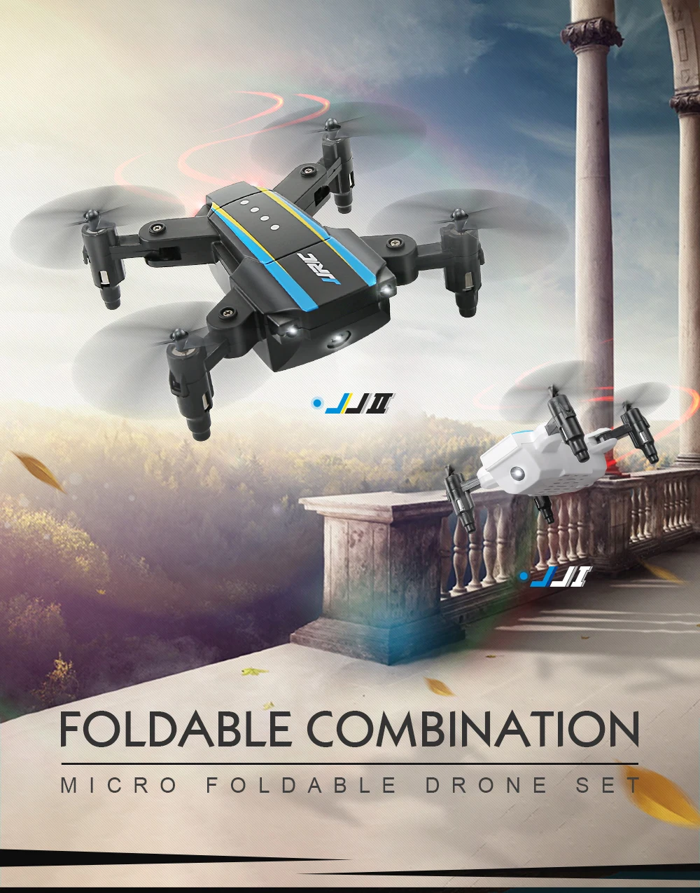 

JJRC 4CH RC Mini Drone Remote Control Micro Foldable Quadcopters With LED Light 2Pcs RC Helicopter + Remote Control
