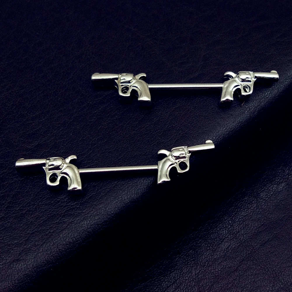 2pcs Hot Sale Surgical Stainless Steel Double Guns Nipple Rings Piercing Nipple Piercing