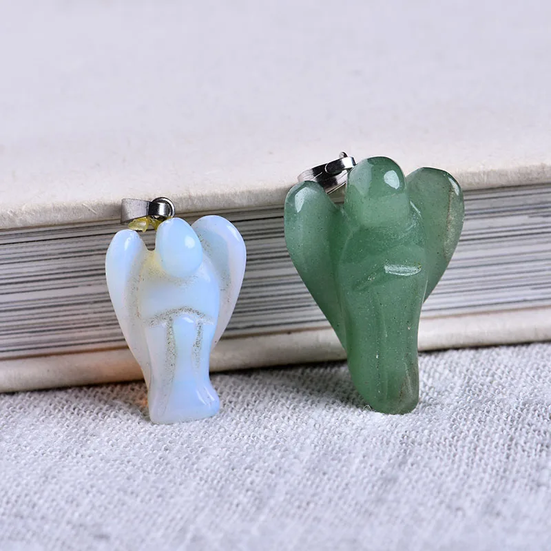 

Natural Crystal Rock Angel Pendant Healing Gems Love Friendship Guardian Couple Decoration Fashion Trend Gift Pendant Necklace