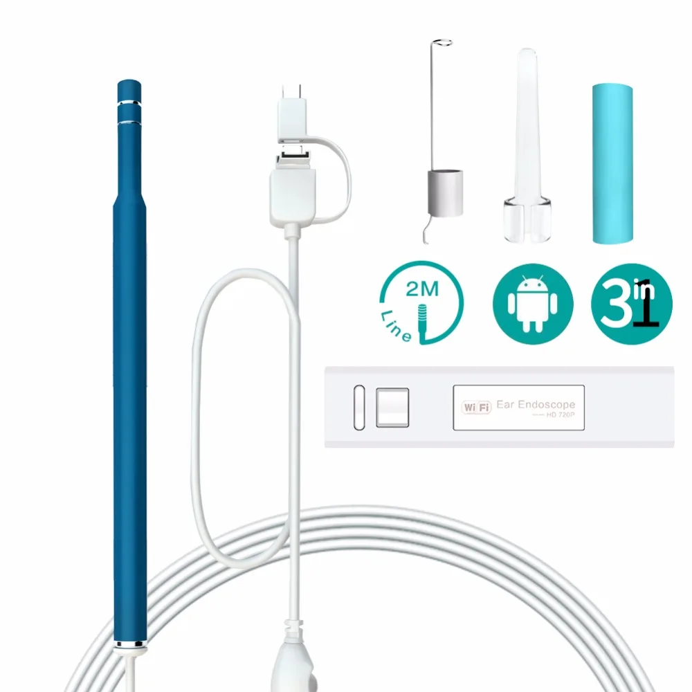 

WiFi Ear Otoscope Camera USB Visual Earpick Ear Cleaning Borescope Earwax Remover Tool Inspection Camera For iPhone Android PC
