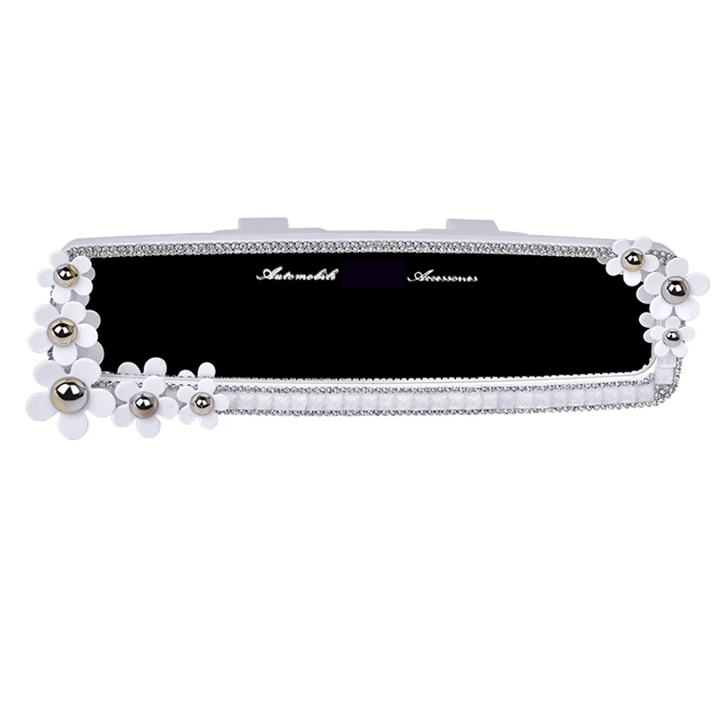 White Rear Mirror Cover Pendant Daisy Crystal Automobile Rearview Mirror Interior Hanging Pendant Ornaments Car For Women