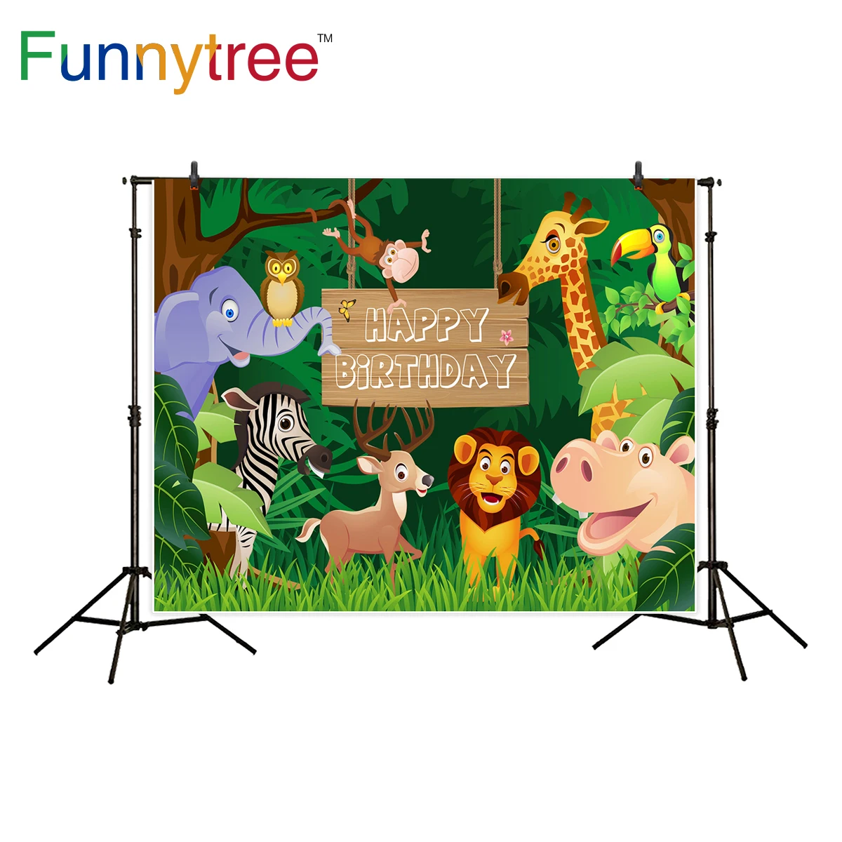 Funnytree фотография Фон сафари джунгли мультфильм Животные день рождения десерт стол Декор дети Фон фотосессия