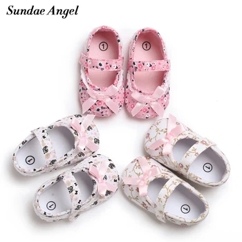 

Sundae Angel Baby Girl First Walker Shoes Soft Sole Anti-slip Butterfly Knot Hook Loop Princess Newborn Shoes Girl Prewalker