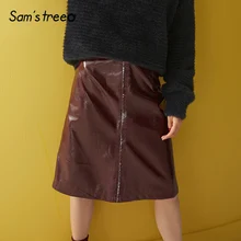 Samstree Бургундия твердые металлические молнии украшения новые гранж кожаные женские юбки осень мотор шторм Офисная Женская юбка