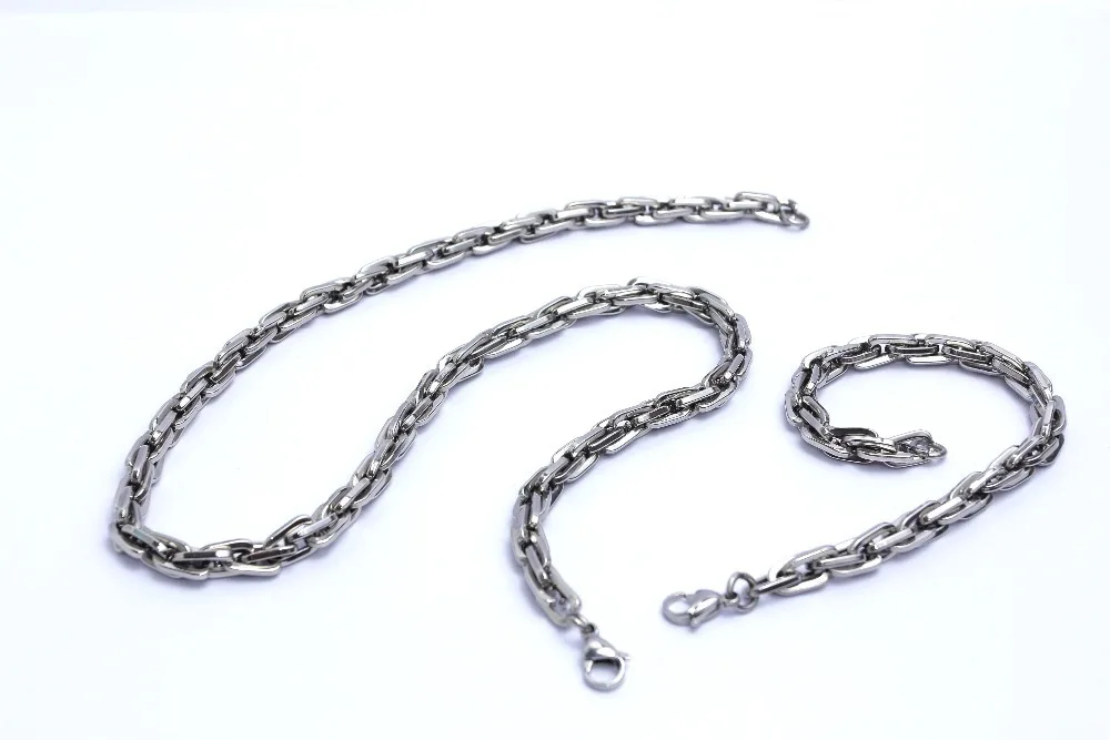 

Anniversary Trendy Round Silver Plated 316L Stainless Steel Set Mens Necklace Bracelet Set Fashion Jewelry Sets Free Shipping