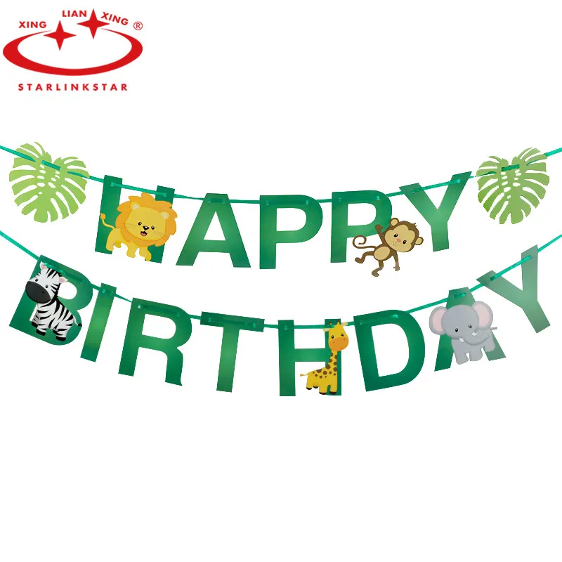 

1 set Happy Birthday Banner Banner Cartoon Animal Paper Jungle Safari Party Decoration Rain Shower Baby Party Boy Children Favor