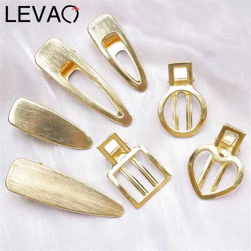 

LEVAO 1PCS Fashion Metal Geometry Hairpin Pure Gold Clip For Women Metal Side Bangs Headwear Hair Clip Girls Hair Accessories