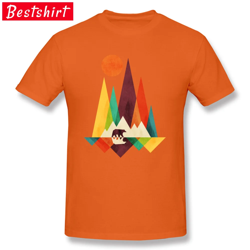 Tops Shirts Mountain Bear Summer/Autumn Cute Street Short Sleeve All Cotton Round Collar Men T-shirts Street Tee-Shirts Mountain Bear orange