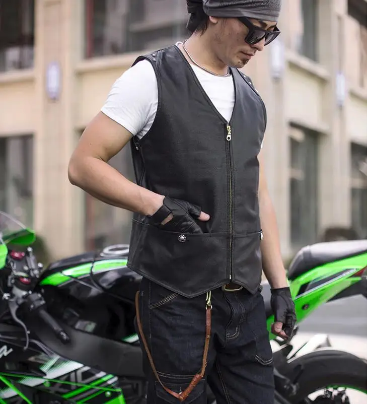 

Men's Motorcycle SOA Genuine Leather Vest Cow Leather Handmade Biker Rider Club Zipper Vests Sleeveless Jackets thick leather