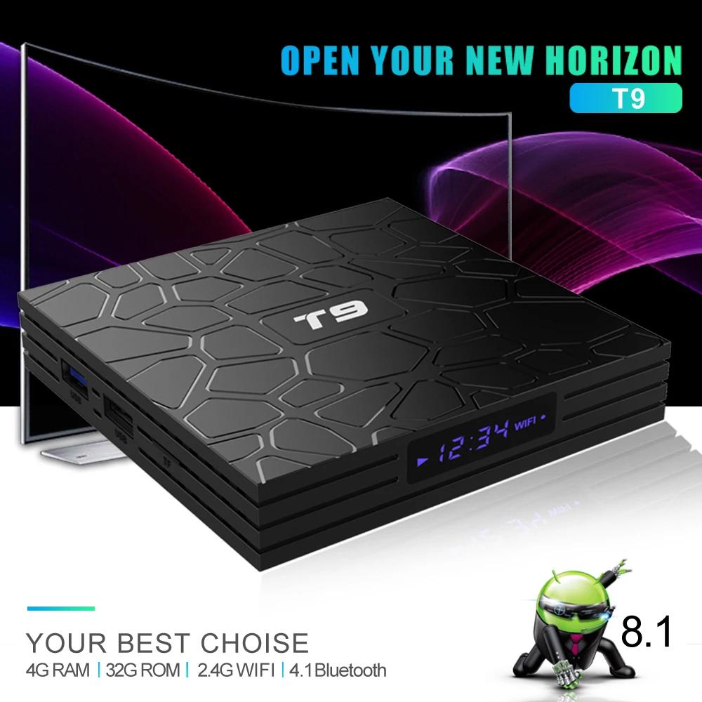 

T9 Smart TV Box Android 8.1 4GB 32GB 64GB Rockchip RK3328 Quad Core WIFI 2.4G 1080P HD H.265 4K Netflix Media player Set top box