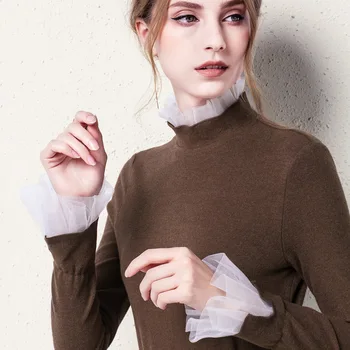 

Korean Patchwork Mesh Viscose Sweater 2019 New Autumn Winter Flare Sleeve Clothes Women Top Mujer Slim Bottoming Shirt M97811