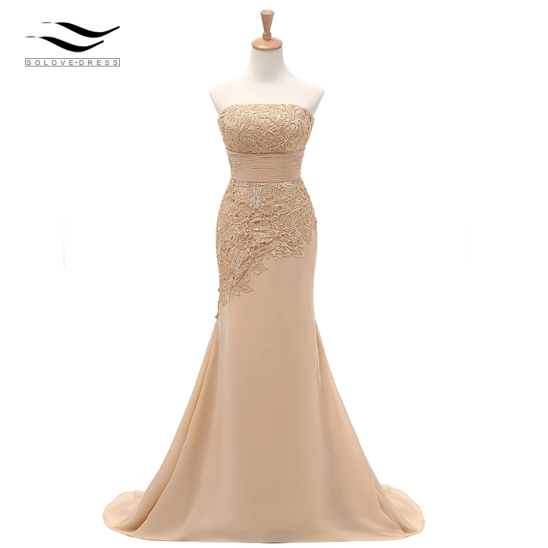 Кружевное вечернее платье русалки с рукавом три четверти цвета шампанского, вечернее платье с жакетом, платье для матери невесты для свадебной вечеринки SL-M002